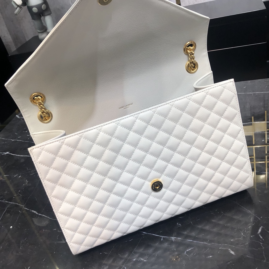 Saint Laurent Envelope Large Grain Quilted Calfskin Handbag White 487198 